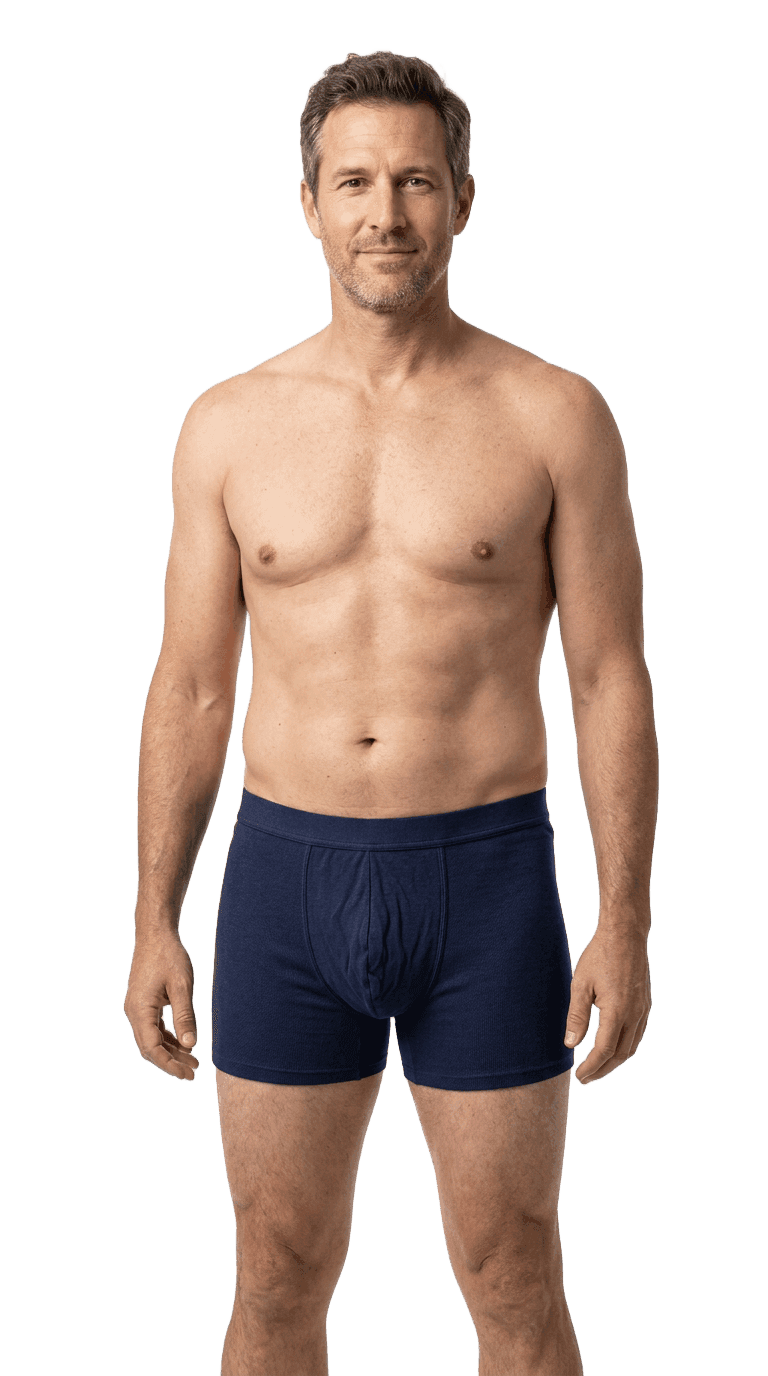 Man wearing Meeloy bamboo boxer briefs